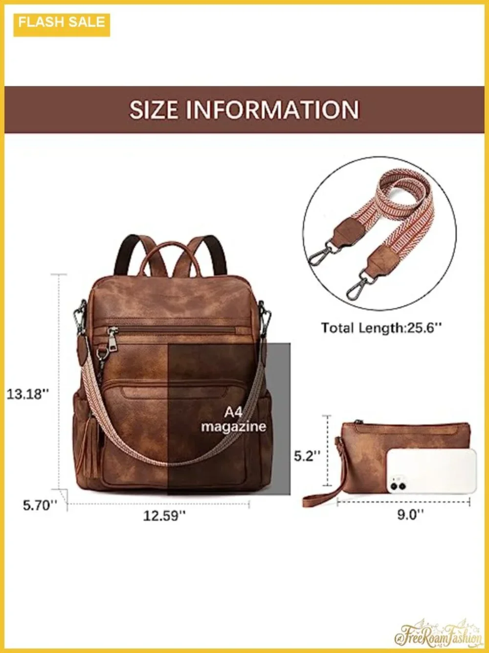 Women's Vegan Leather Travel Backpack Purse with Wristlet, Water Resistant
